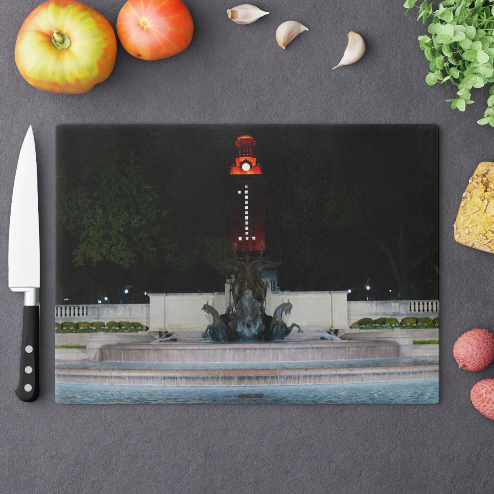 Tempered Glass Cutting Board - Littlefield Fountain, Texas Longhorns - My Blu Horizon