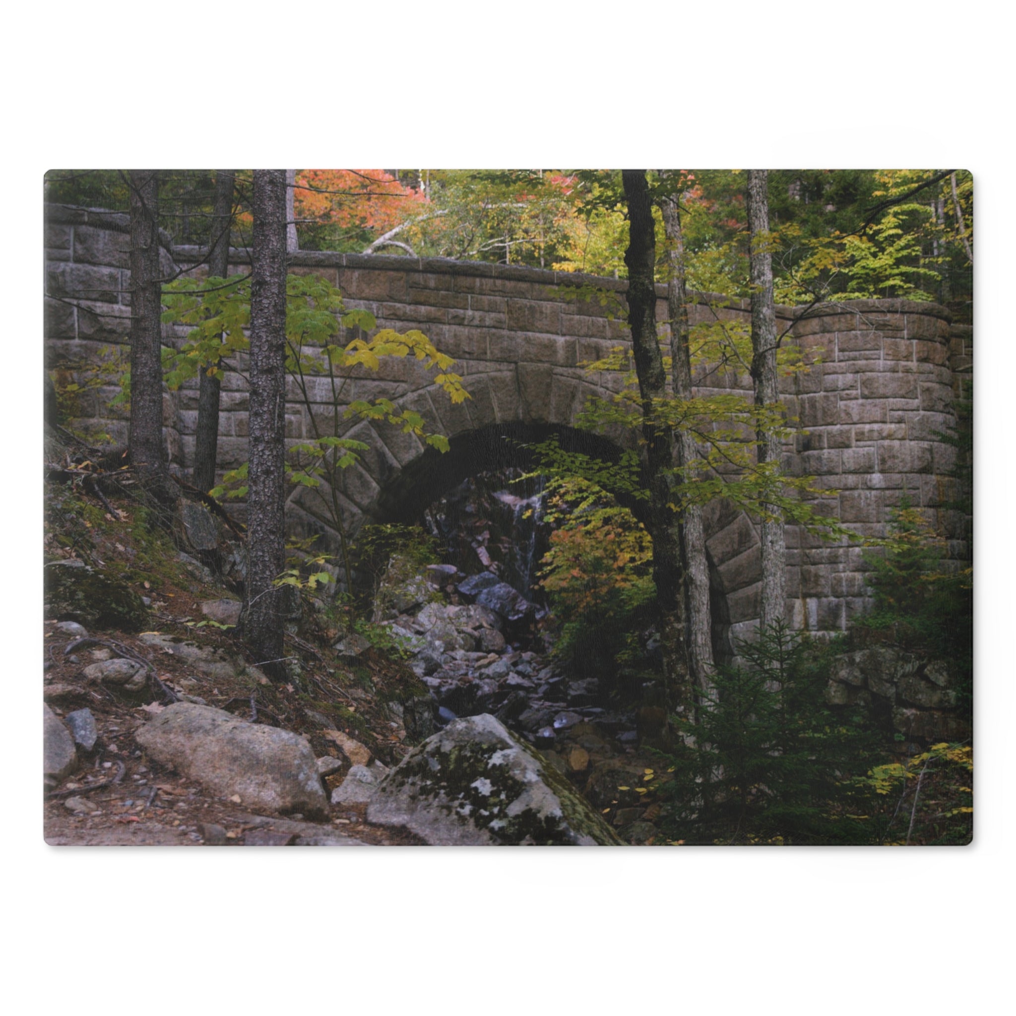 Tempered Glass Cutting Board - Waterfall Bridge, Acadia National Park - My Blu Horizon