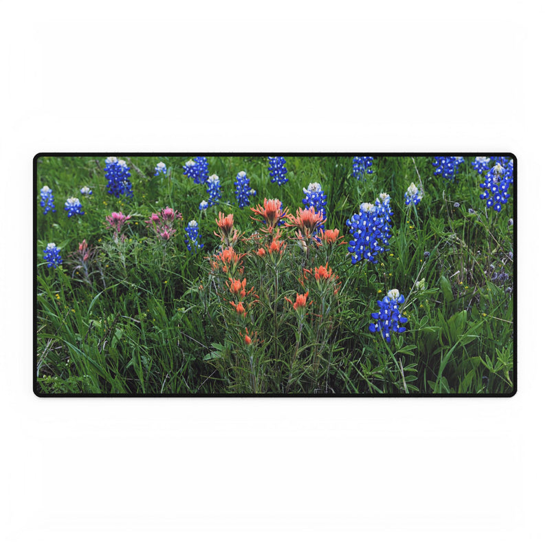 Mouse Pad & Desk Mat | Texas Bluebonnets & Peach Indian Paintbrush | My Blu Horizon