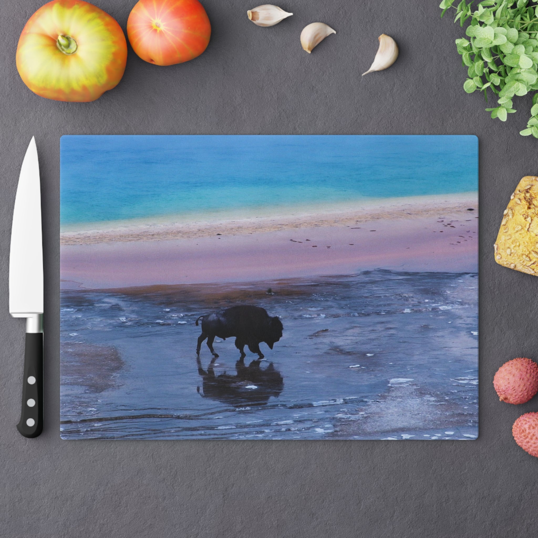 Tempered Glass Cutting Board - Yellowstone Buffalo and Grand Prismatic Spring -  My Blu Horizon