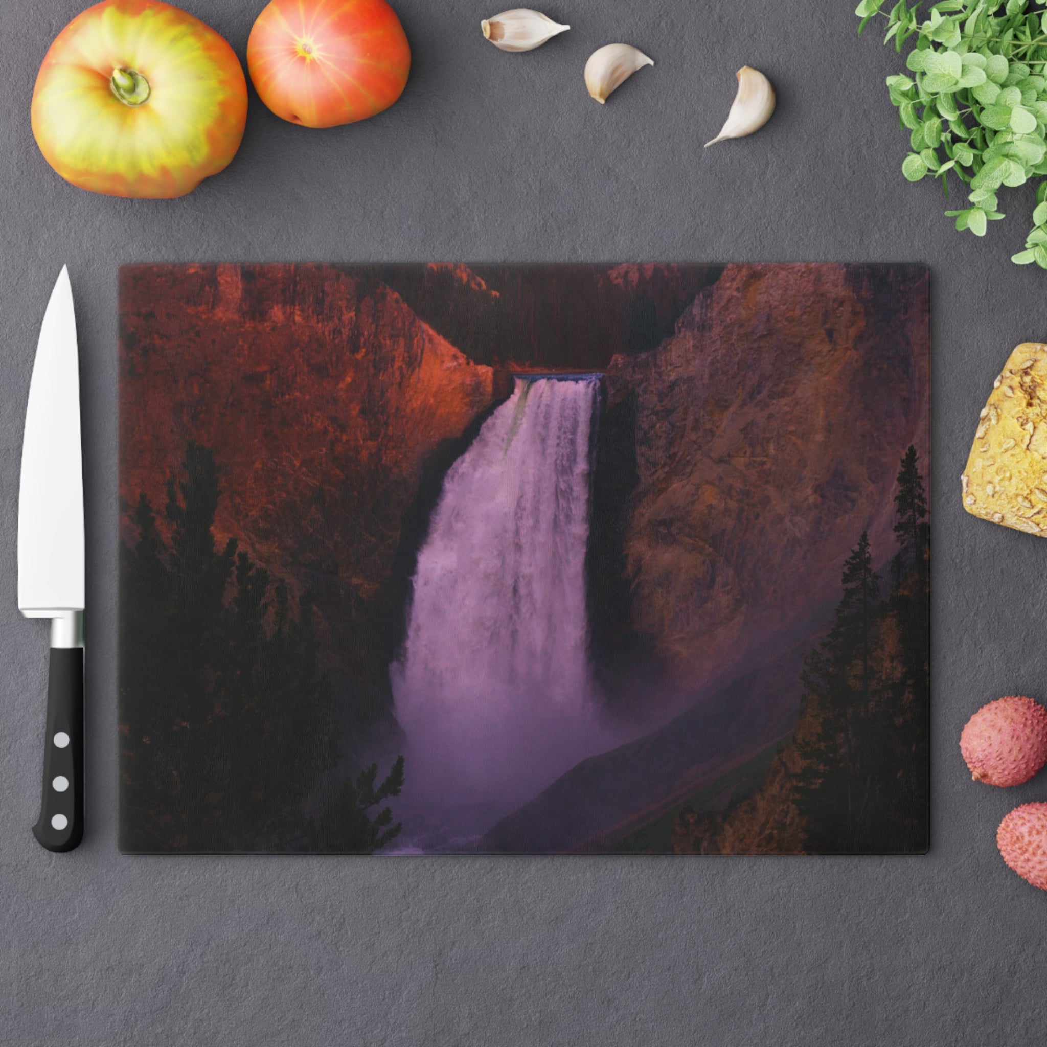 Tempered Glass Cutting Board | Lower Falls Sunrise | Yellowstone National Park  | My Blu Horizon