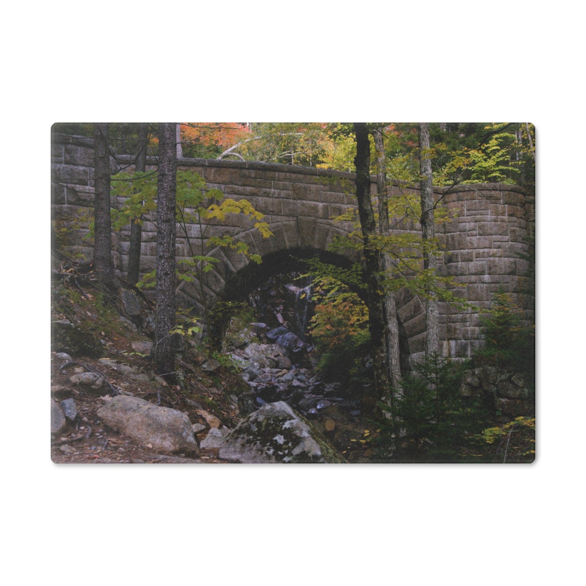 Tempered Glass Cutting Board - Waterfall Bridge, Acadia National Park - My Blu Horizon