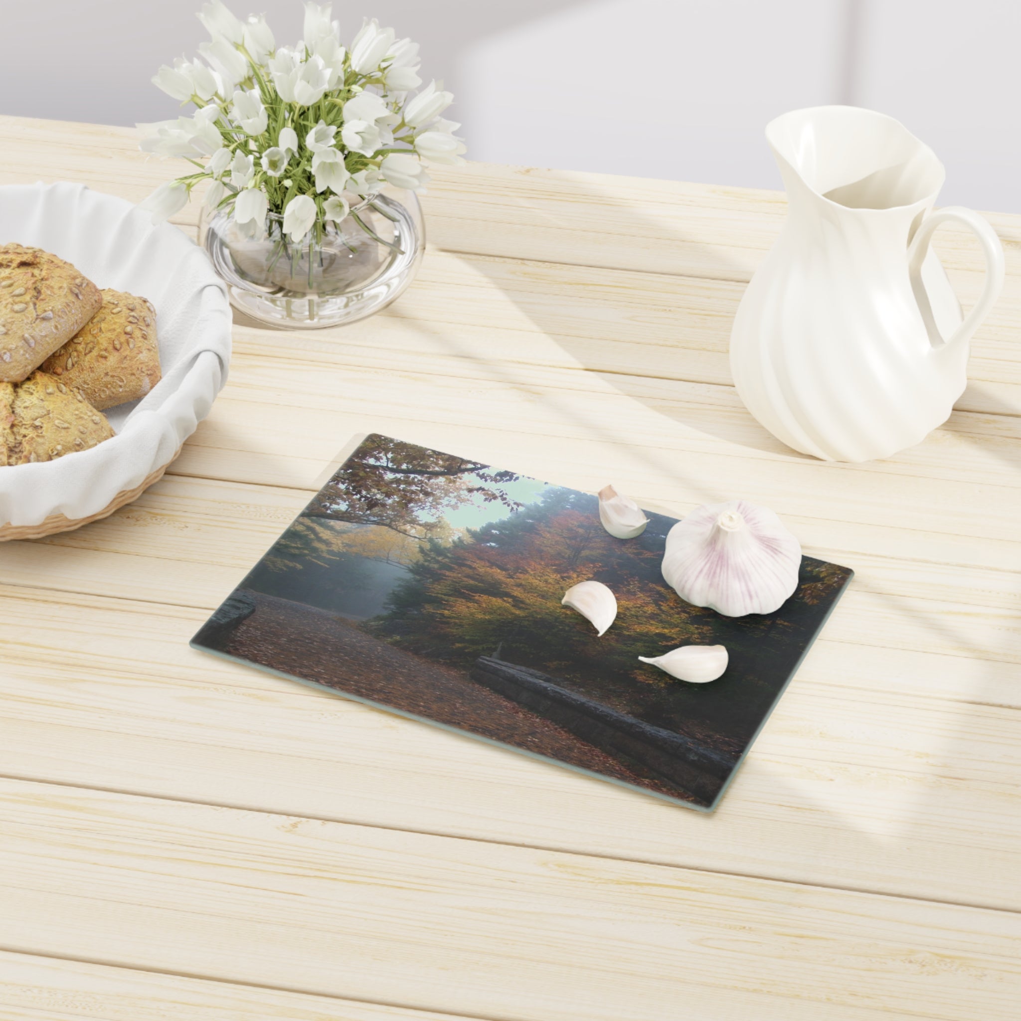 Tempered Glass Cutting Board - Leaf Peeping Carriage Roads Acadia - My Blu Horizon