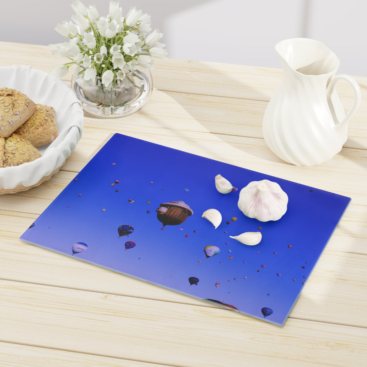 Tempered Glass Cutting Board | Balloon Fiesta, Smokey | Albuquerque, New Mexico | My Blu Horizon
