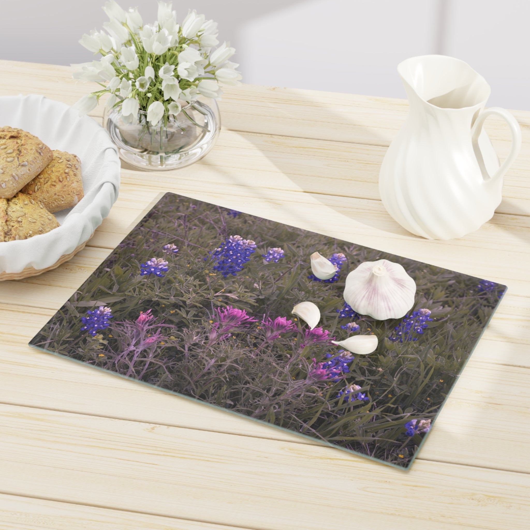 Tempered Glass Cutting Board- Texas Bluebonnets and Indian Paintbrushes - My Blu Horizon