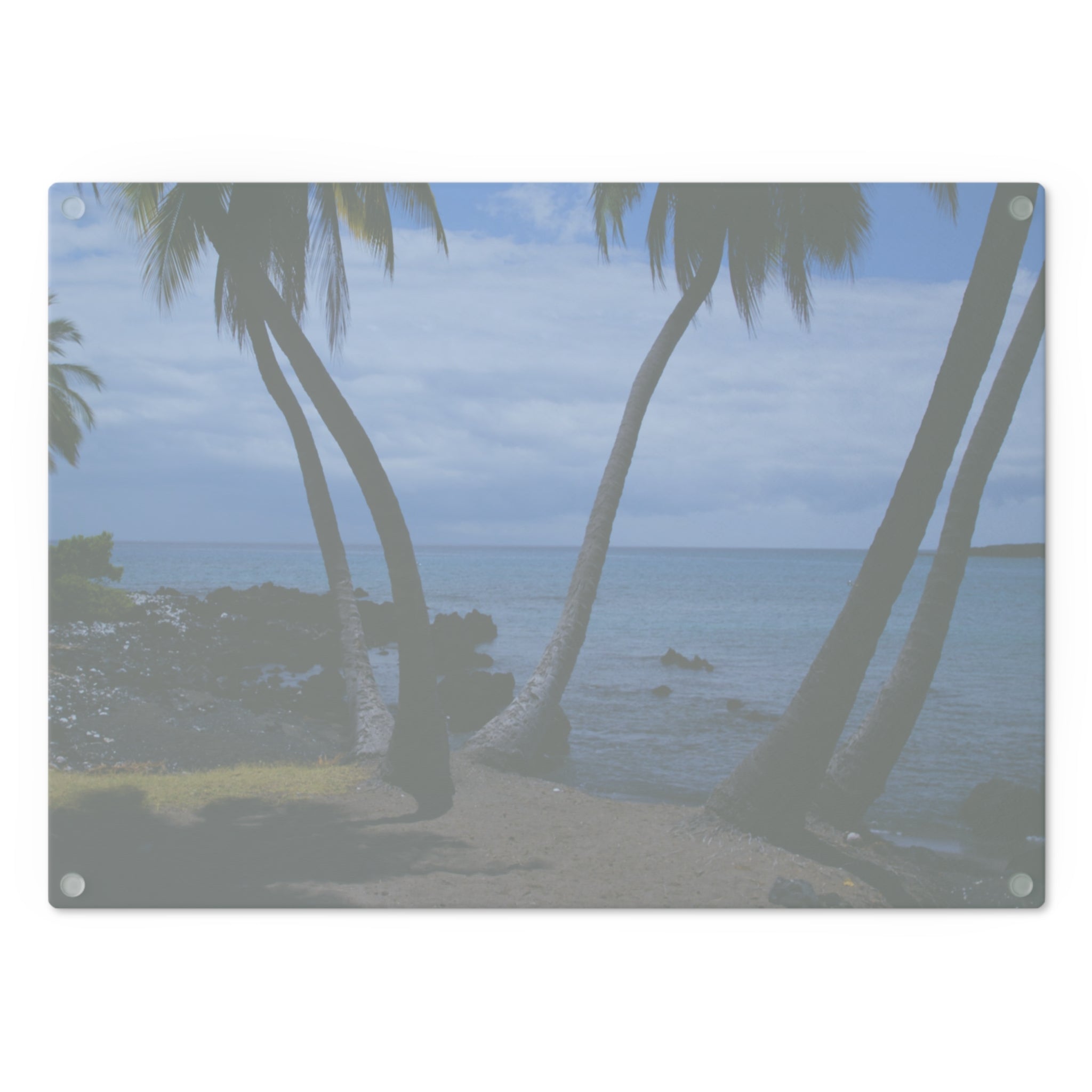 Tempered Glass Cutting Board - Hawaiian Beach and Palm Trees - My Blu Horizon