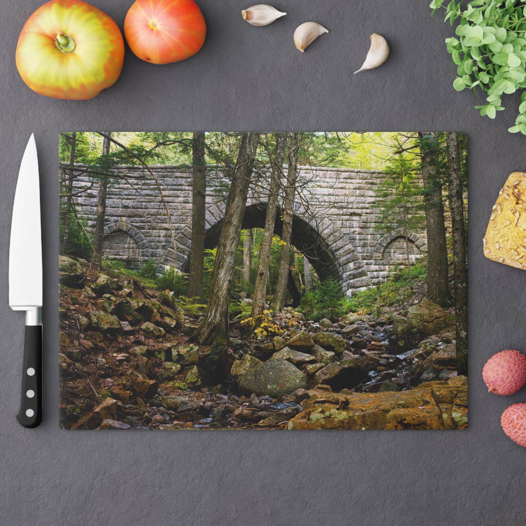Tempered Glass Cutting Board - Hemlock Bridge, Acadia - My Blu Horizon