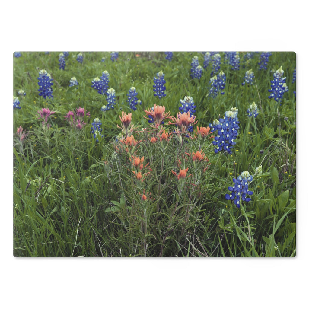 Tempered Glass Cutting Board - Texas Icons Bluebonnets and Paintbrushes - My Blu Horizon