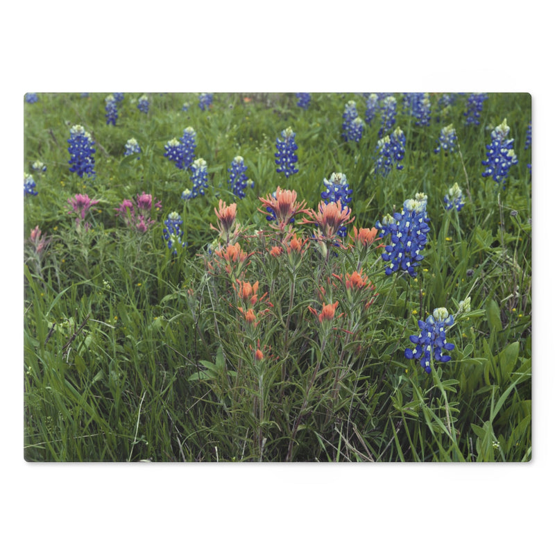 Tempered Glass Cutting Board - Texas Icons Bluebonnets and Paintbrushes - My Blu Horizon