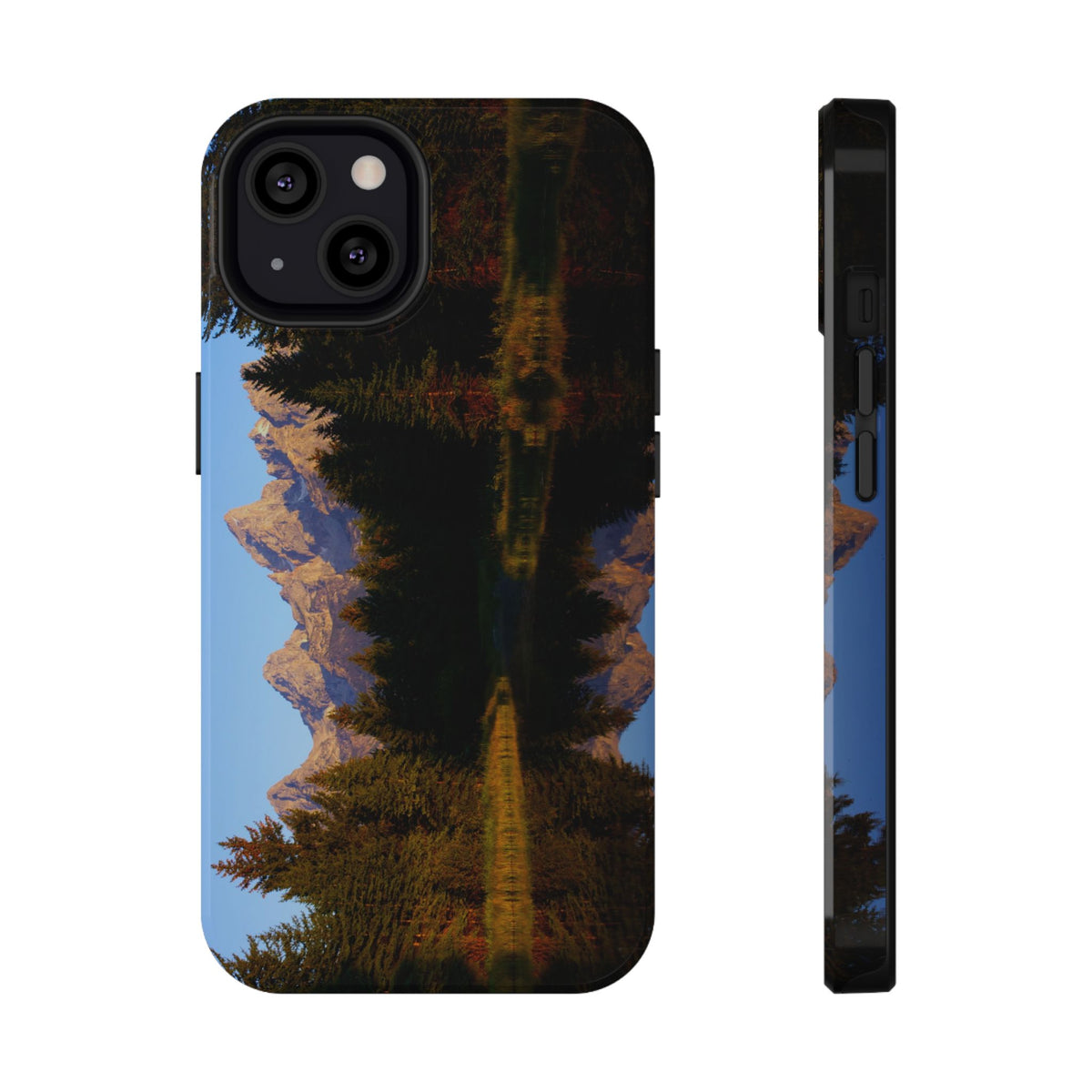 Dual-layer TPU and polycarbonate phone case featuring original photography of Schwabacher’s Landing and the Grand Tetons in Wyoming.
