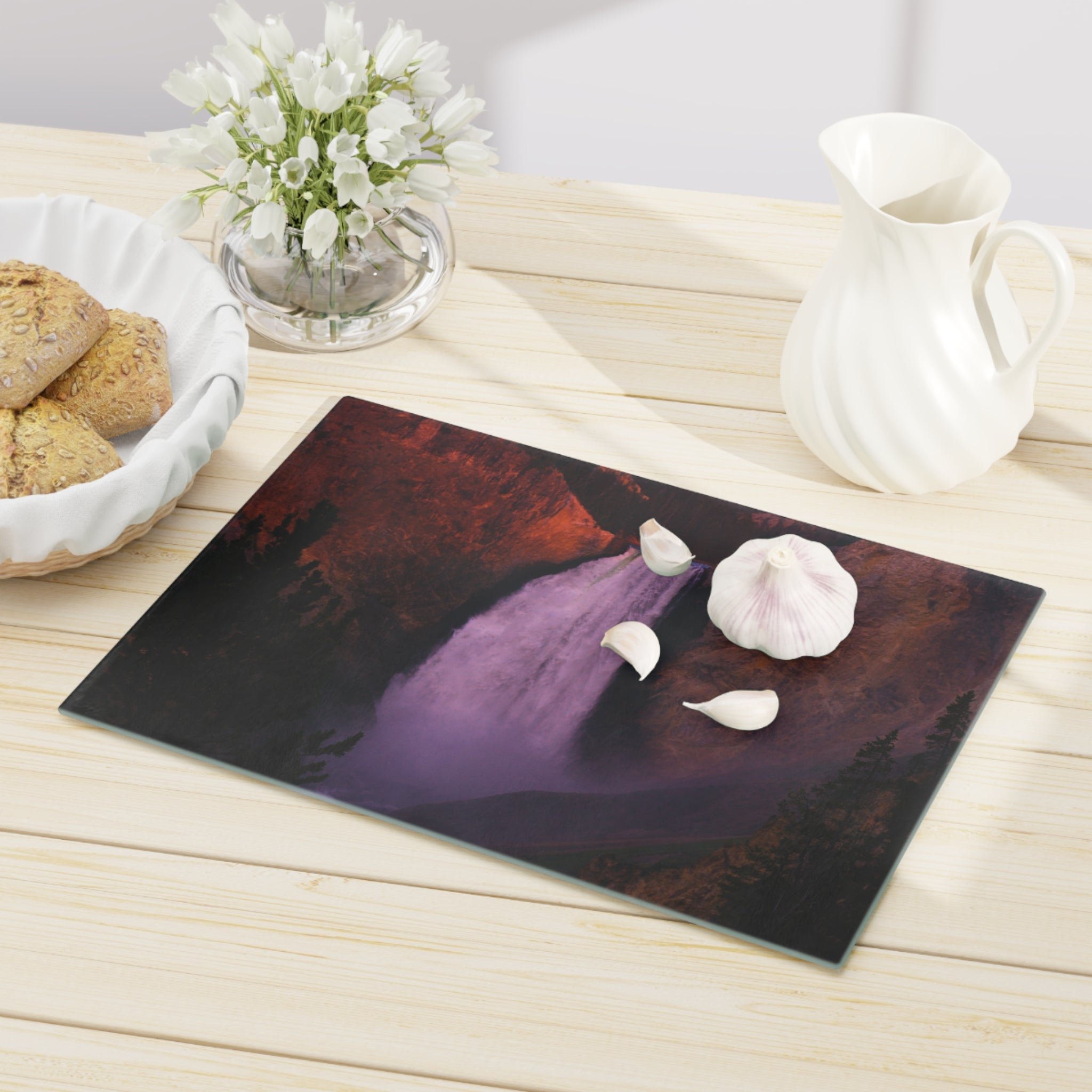 Tempered Glass Cutting Board | Lower Falls Sunrise | Yellowstone National Park  | My Blu Horizon