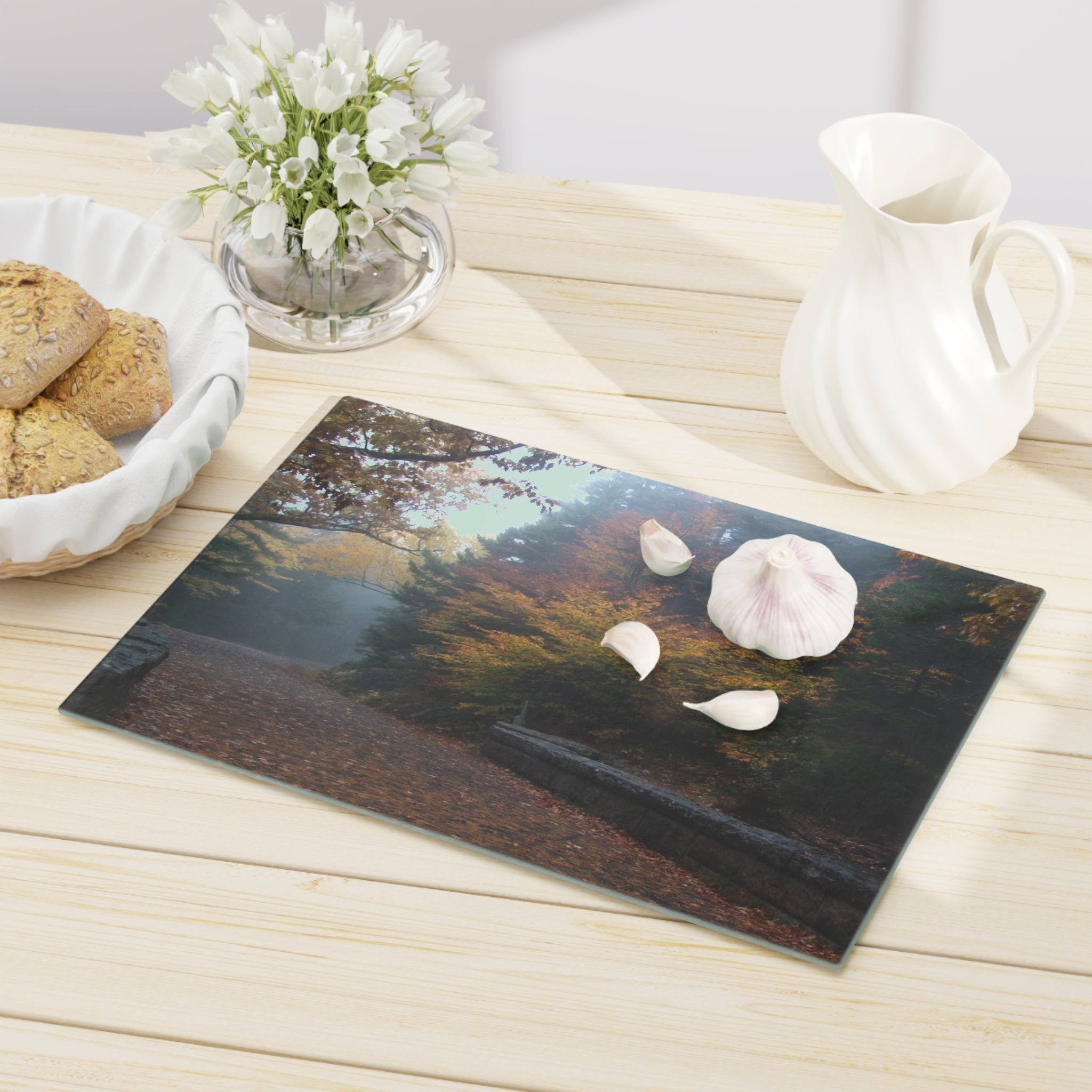 Tempered Glass Cutting Board - Leaf Peeping Carriage Roads Acadia - My Blu Horizon
