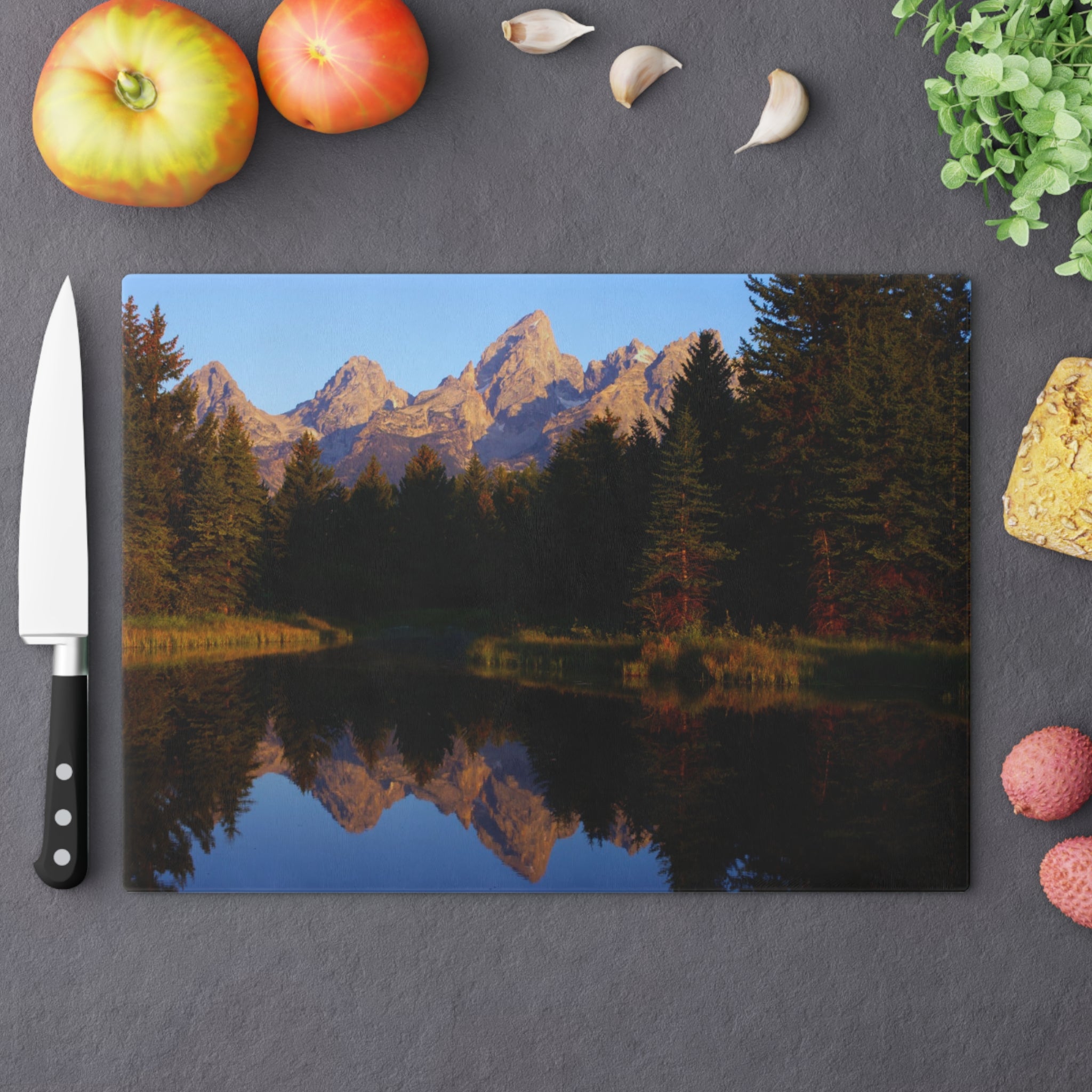 Tempered Glass Cutting Board - Schwabacher's Landing Grand Tetons - My Blu Horizon