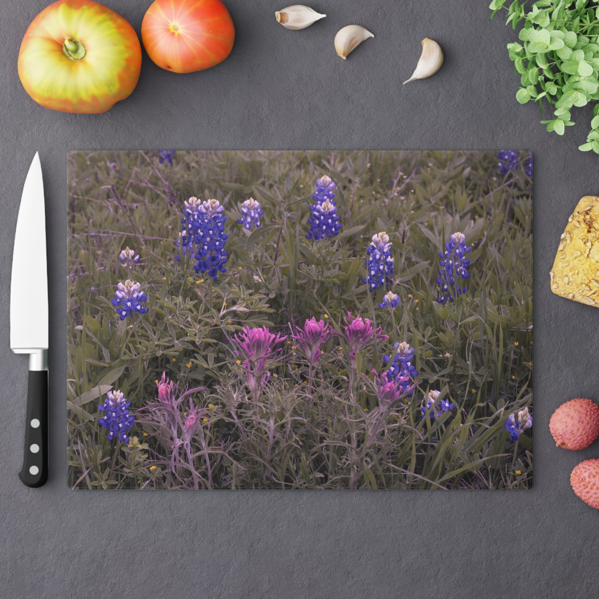 Tempered Glass Cutting Board- Texas Bluebonnets and Indian Paintbrushes - My Blu Horizon