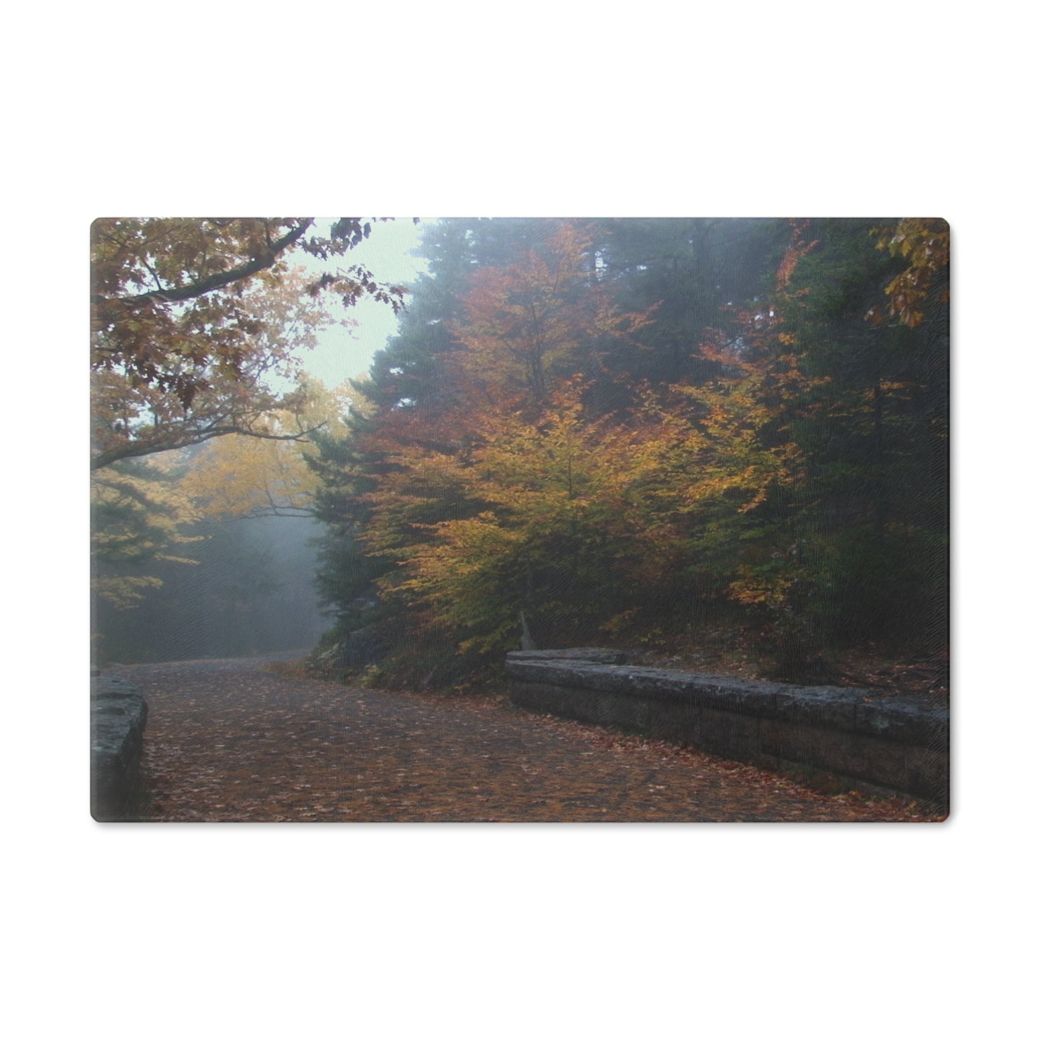 Tempered Glass Cutting Board | Leaf Peeping Carriage Roads Acadia - My Blu Horizon