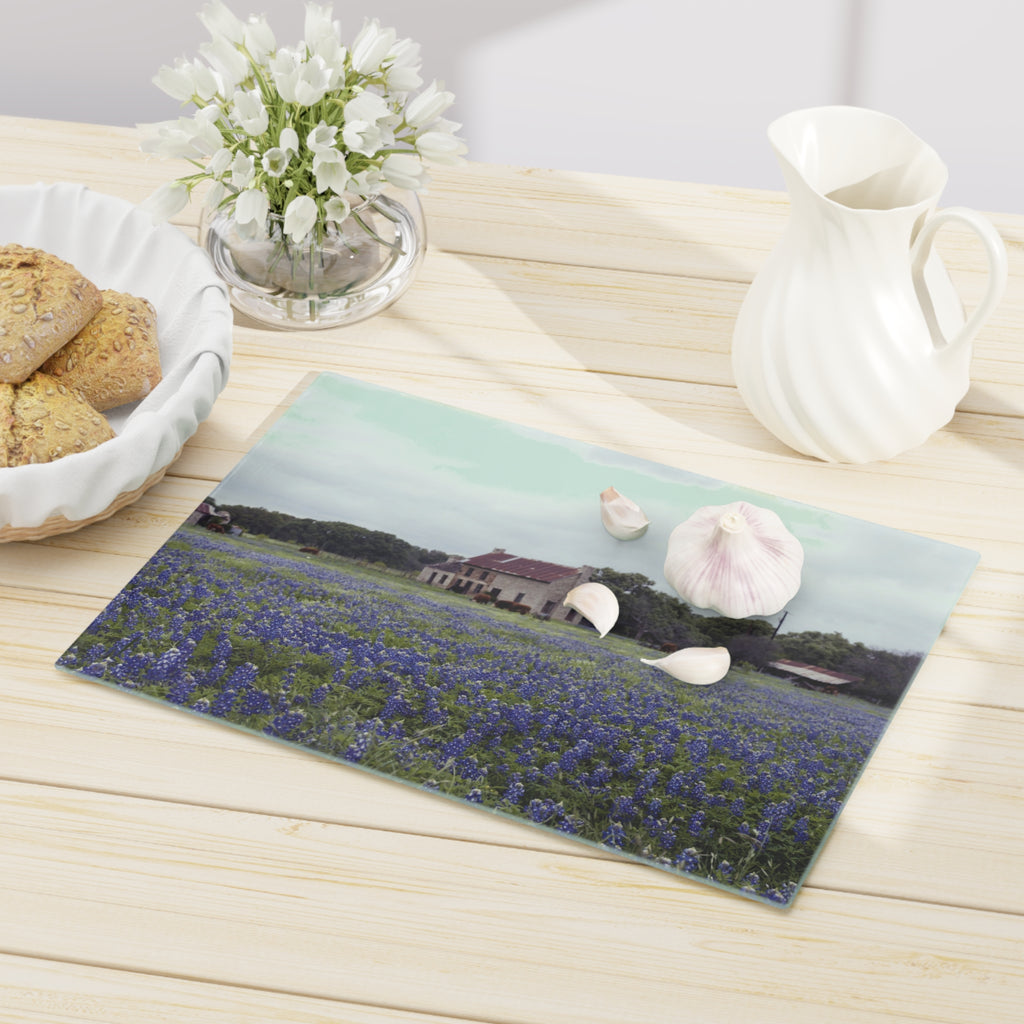 Tempered Glass Cutting Board - Texas Bluebonnets, Marble Falls House- My Blu Horizon
