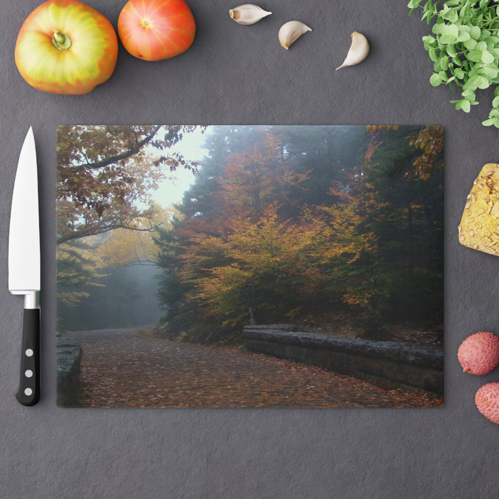 Tempered Glass Cutting Board - Leaf Peeping Carriage Roads Acadia - My Blu Horizon