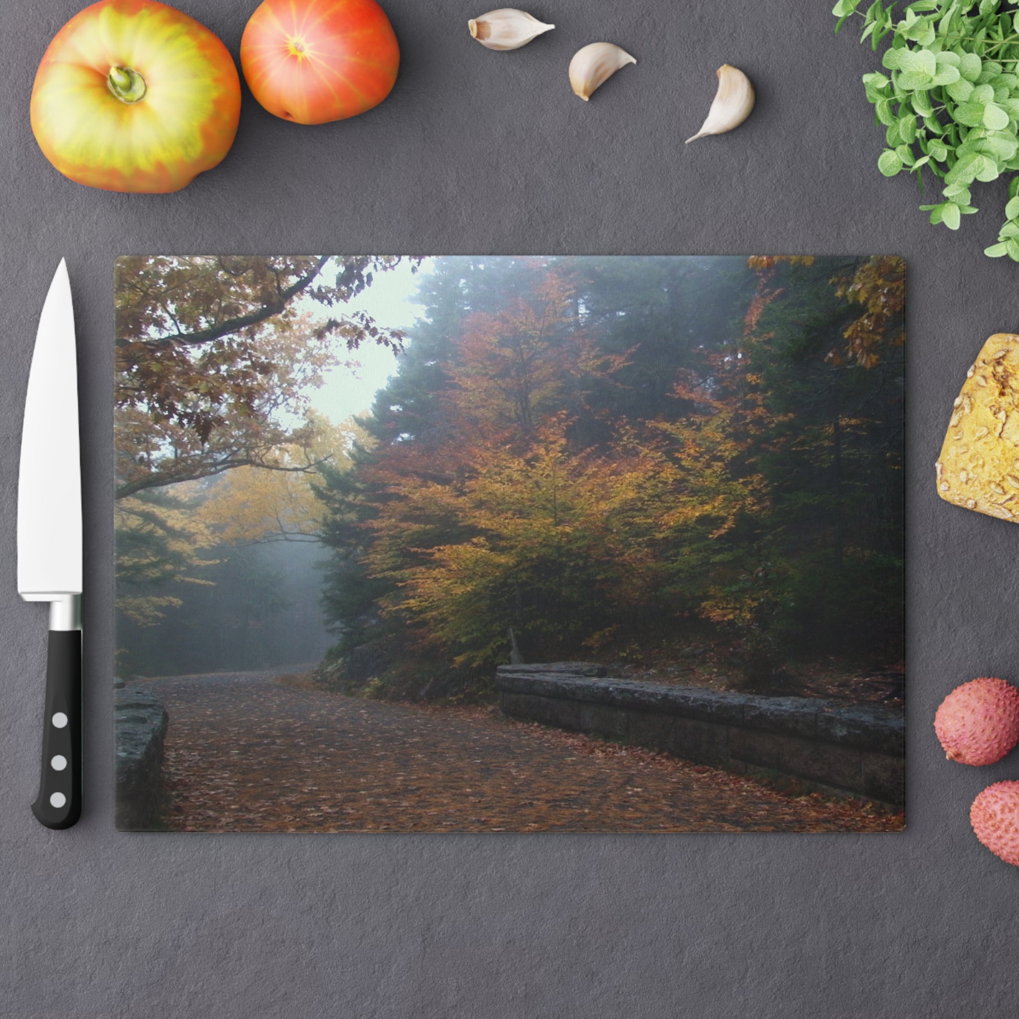 Tempered Glass Cutting Board - Leaf Peeping Carriage Roads Acadia - My Blu Horizon