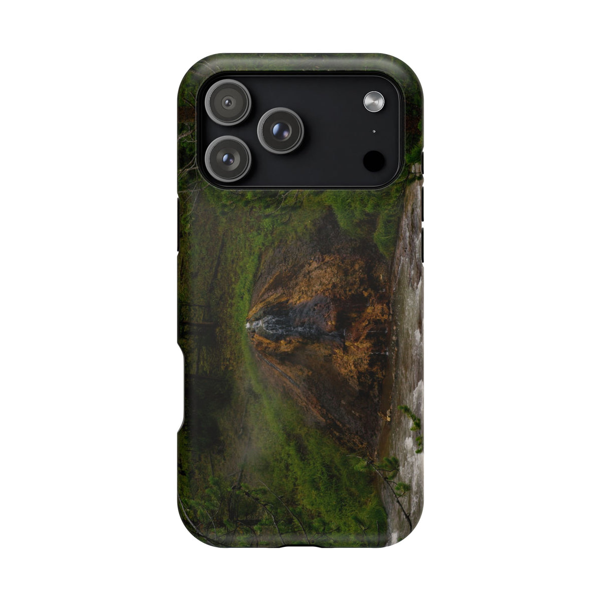 Slim phone case showing Chocolate Pot Hot Spring in Yellowstone National Park, featuring rich earth tones and geothermal detail, original My Blu Horizon photo.