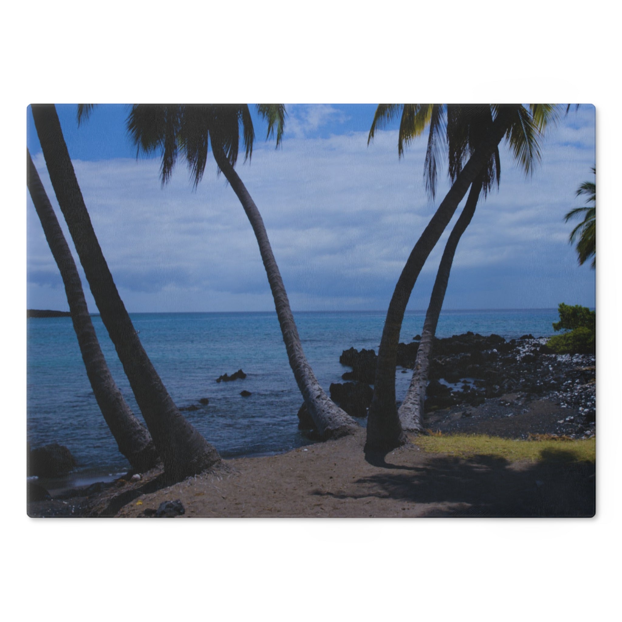 Tempered Glass Cutting Board - Hawaiian Beach and Palm Trees - My Blu Horizon