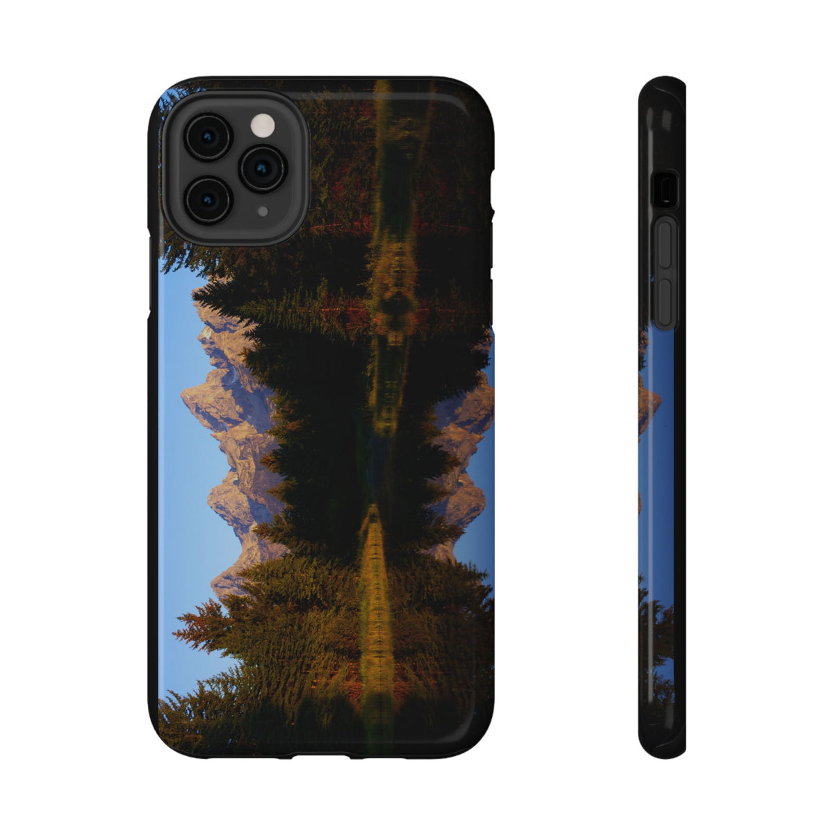 TPU and polycarbonate phone case displaying original landscape photography of Schwabacher’s Landing and the Grand Tetons in Wyoming.