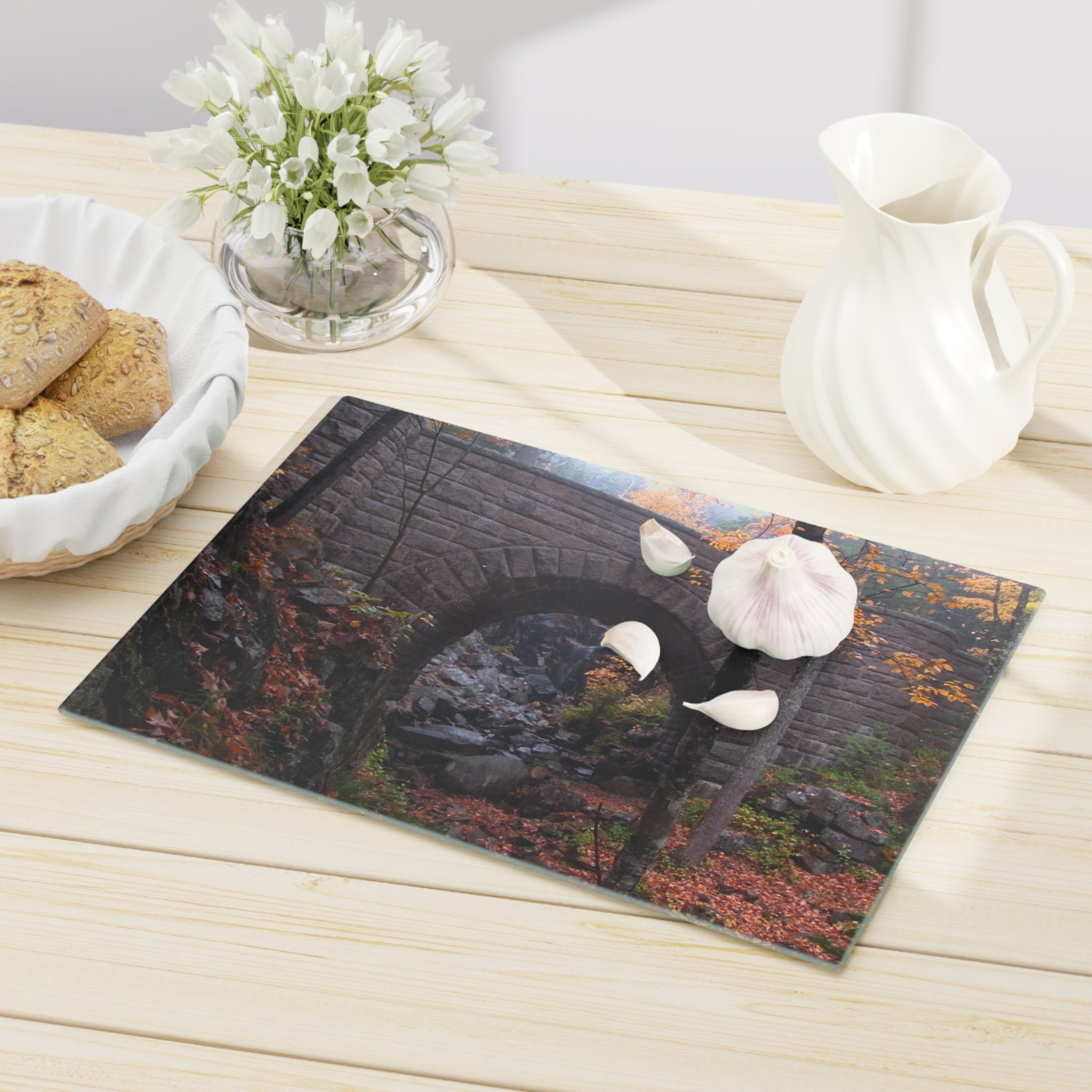 Tempered Glass Cutting Board | Waterfall Bridge Fall | Acadia National Park | My Blu Horizon