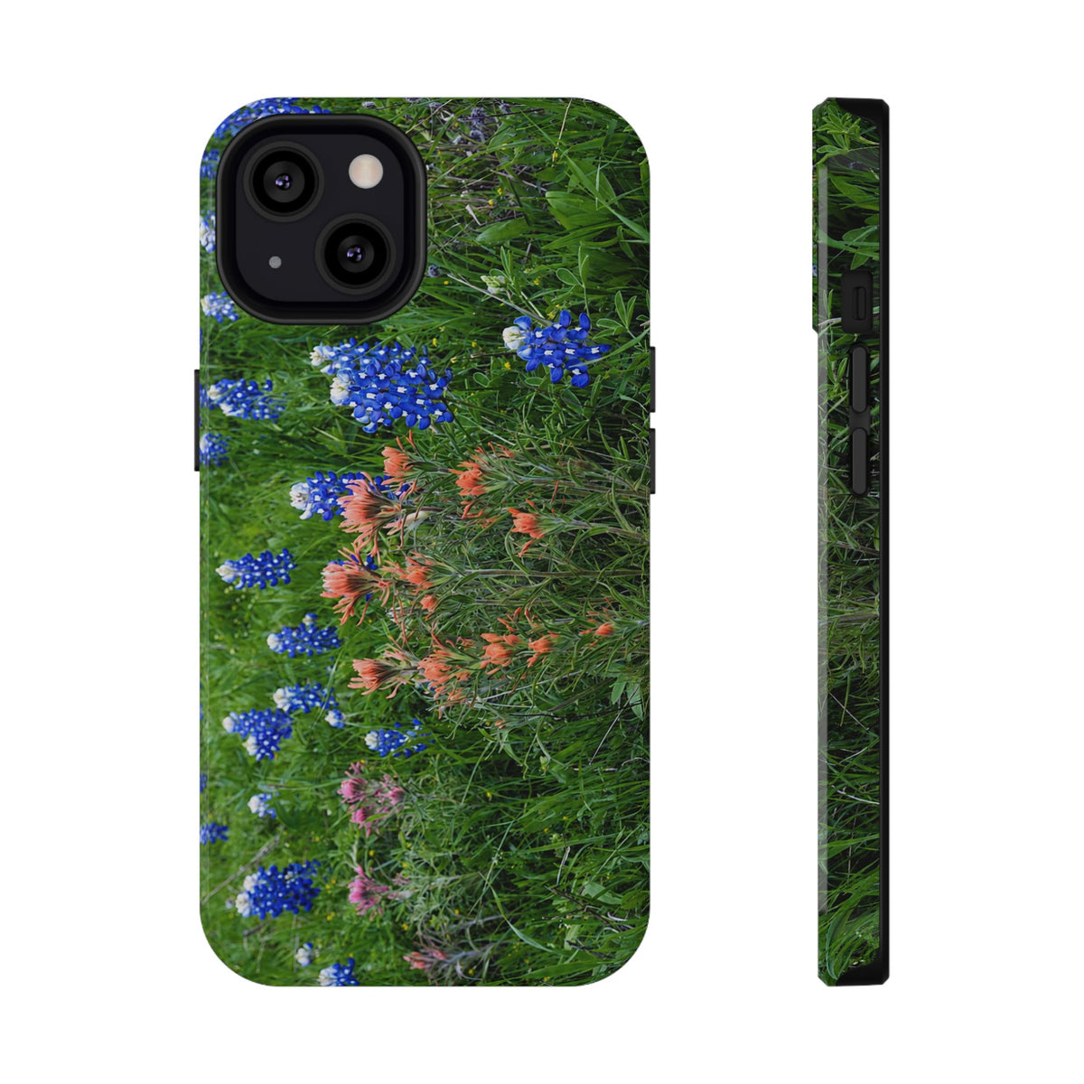 Protective phone case featuring an original My Blu Horizon photograph of Texas bluebonnets and Indian paintbrush wildflowers in spring.