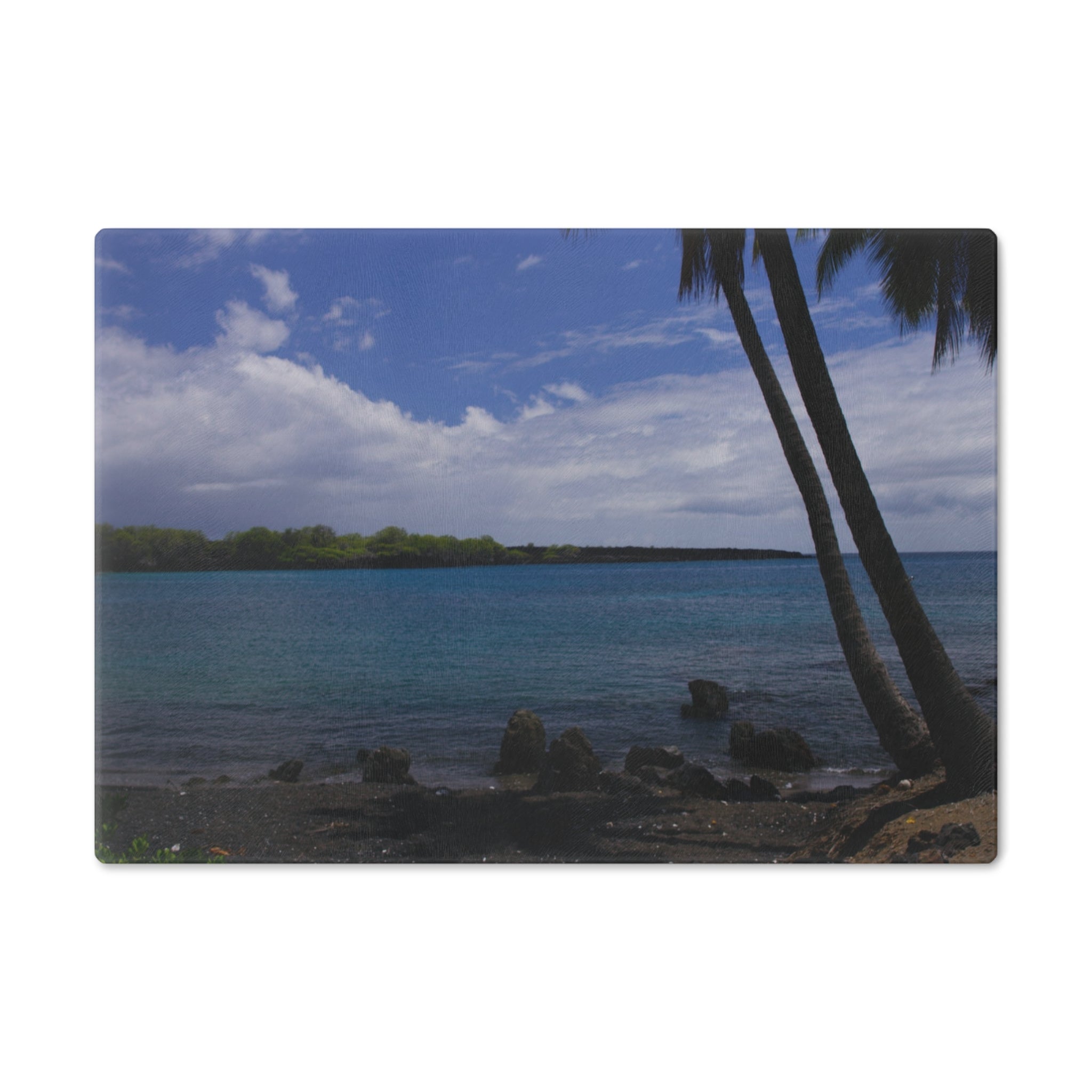 Tempered Glass Cutting Board | Big Island Black Sand and Blue Ocean | Hawaii | My Blu Horizon