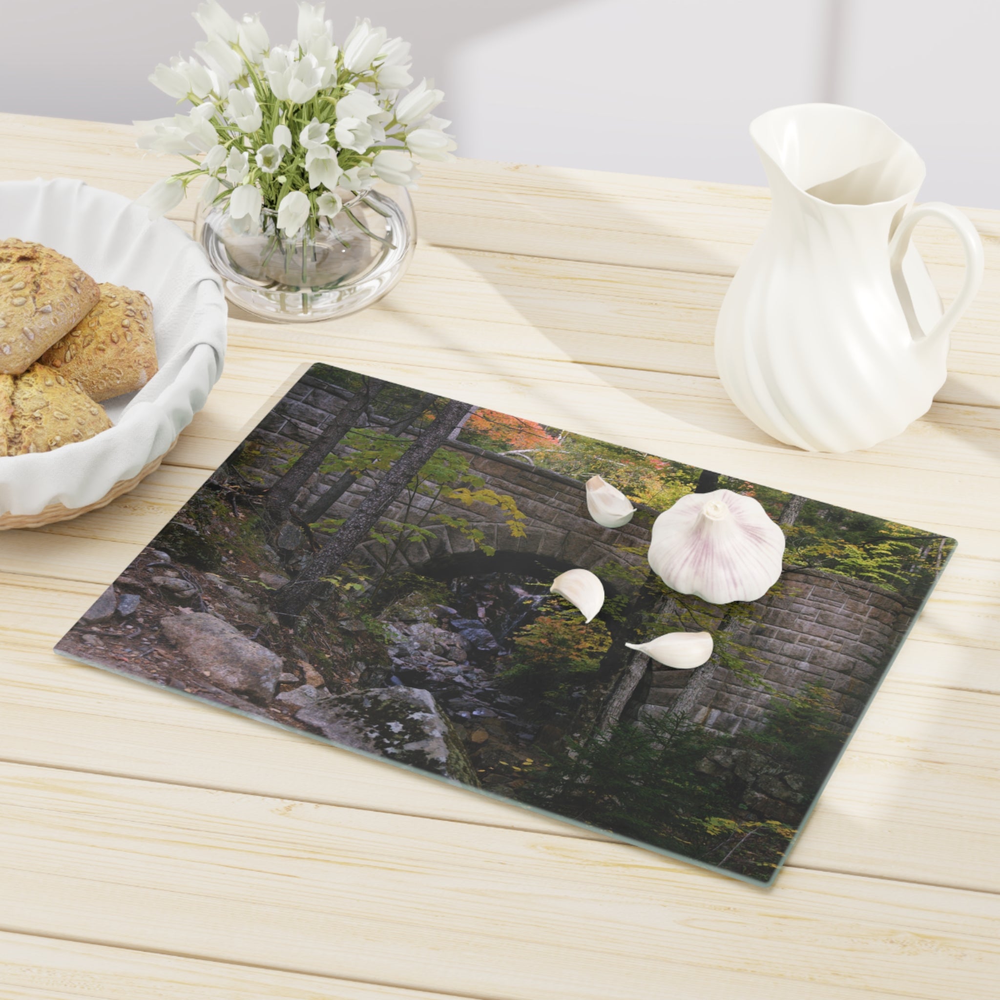 Tempered Glass Cutting Board - Waterfall Bridge, Acadia National Park - My Blu Horizon