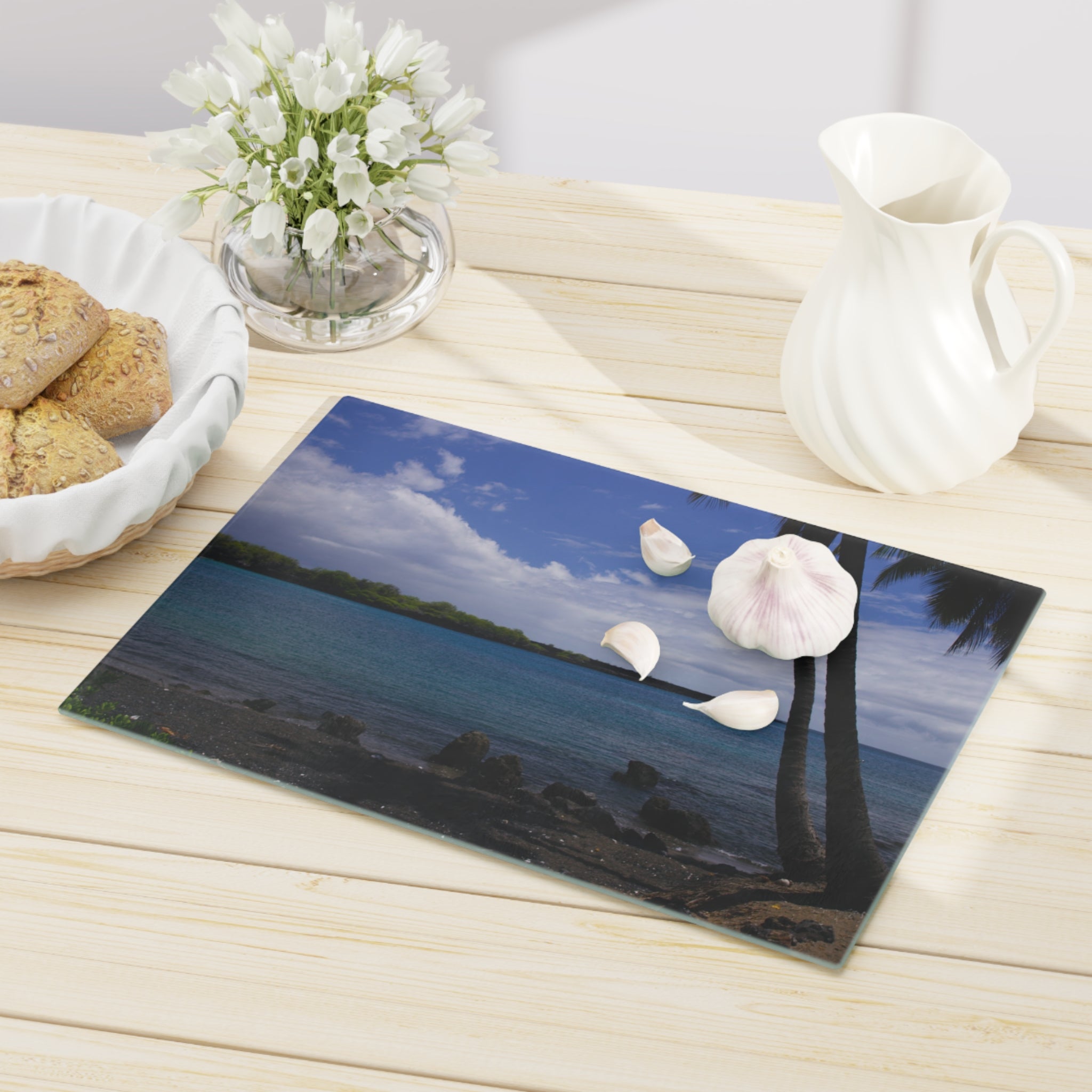 Tempered Glass Cutting Board | Big Island Black Sand and Blue Ocean | Hawaii | My Blu Horizon