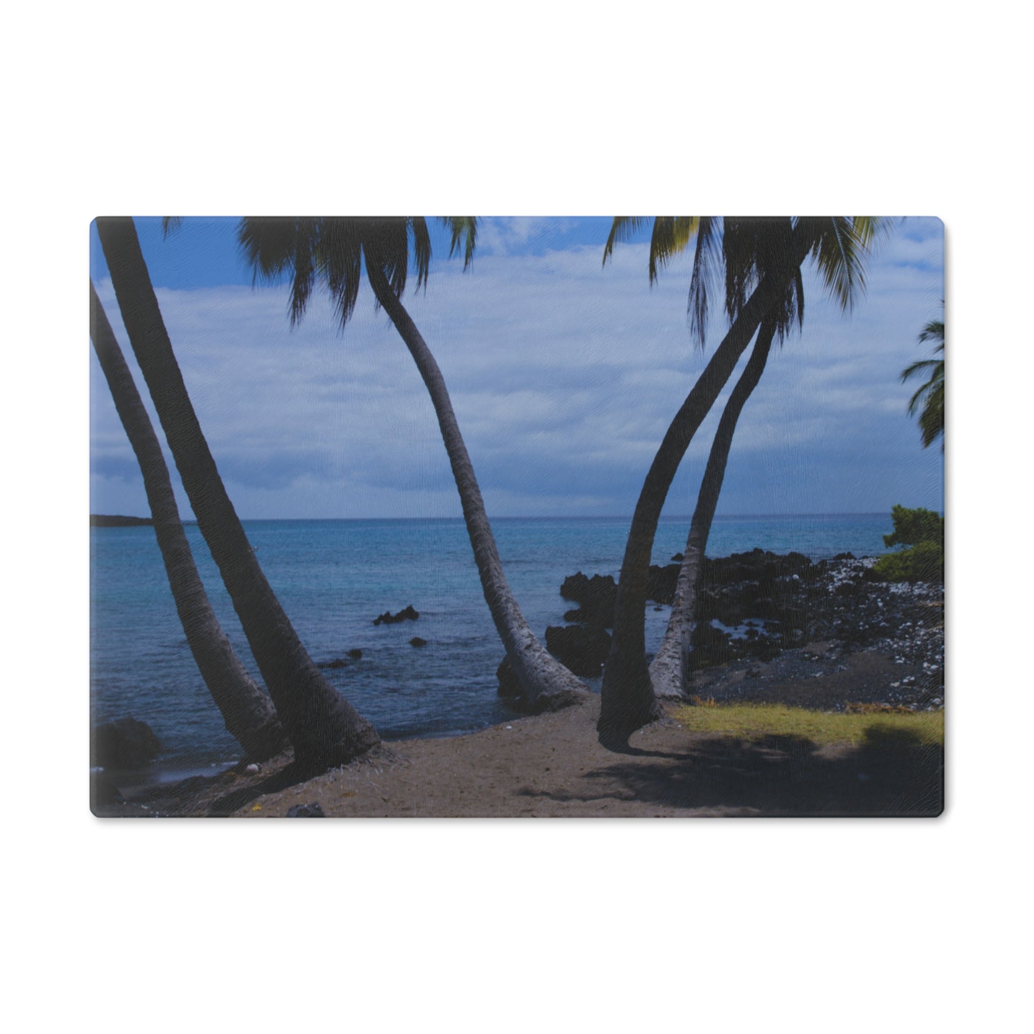 Tempered Glass Cutting Board - Hawaiian Beach and Palm Trees - My Blu Horizon