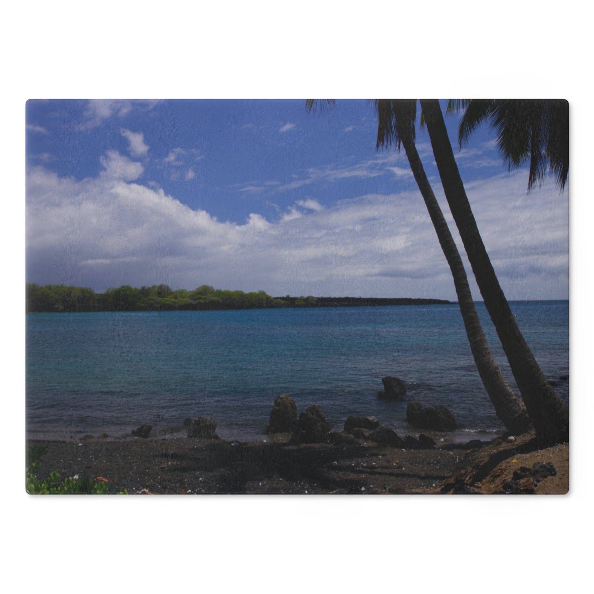 Tempered Glass Cutting Board | Big Island Black Sand and Blue Ocean | Hawaii | My Blu Horizon