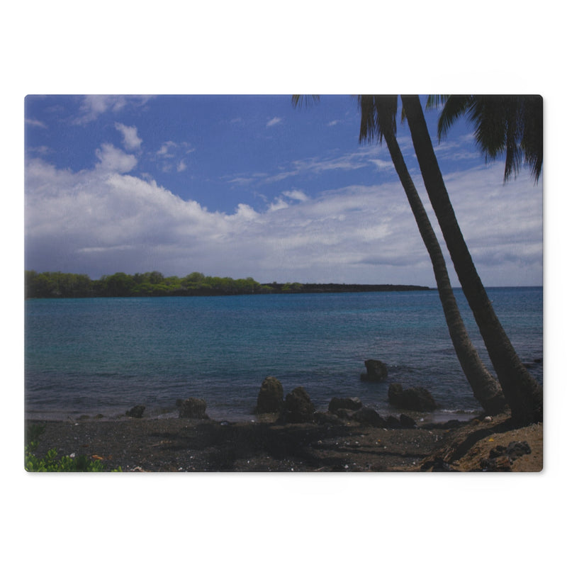 Tempered Glass Cutting Board | Big Island Black Sand and Blue Ocean | Hawaii | My Blu Horizon