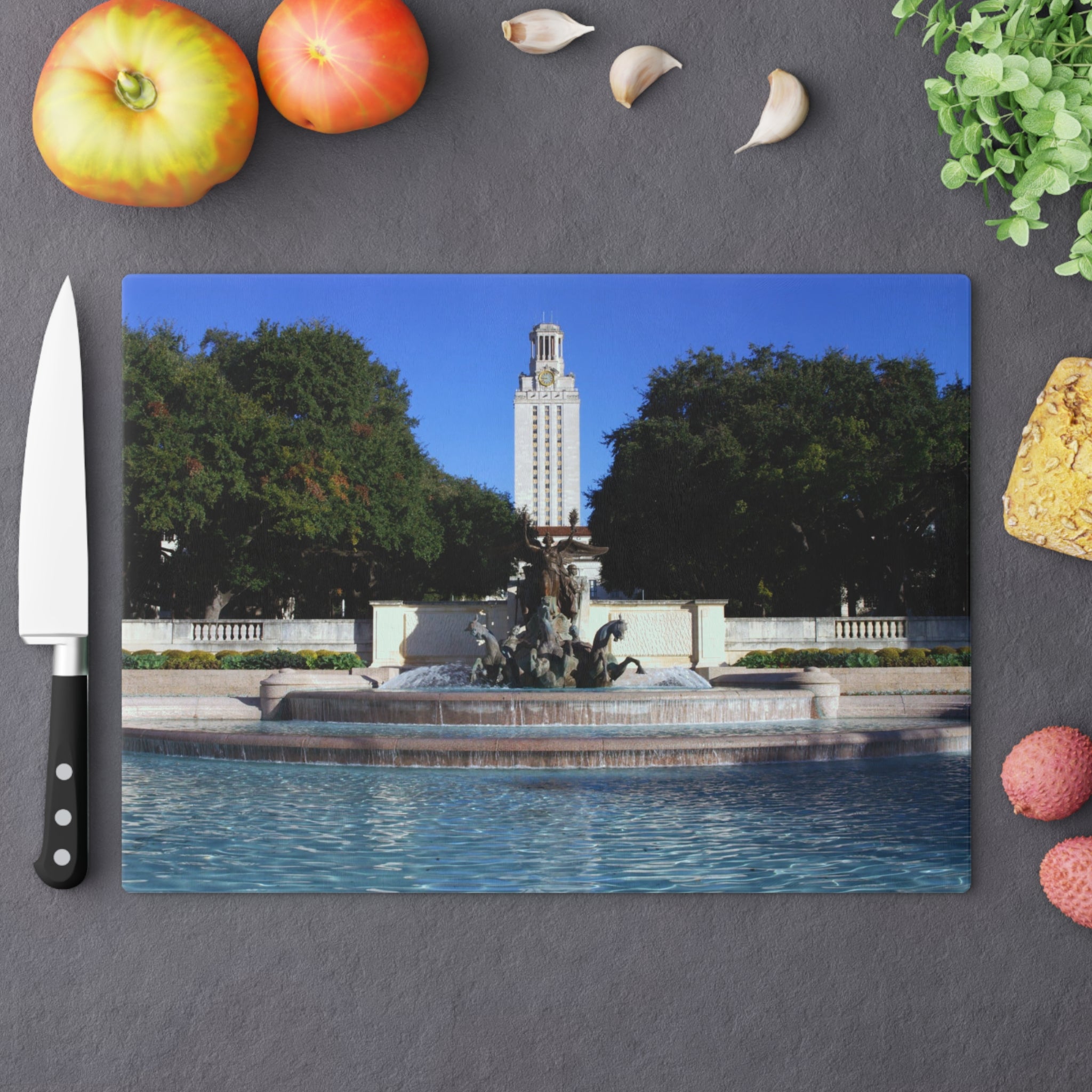 Tempered Glass Cutting Board - Littlefield Fountain, Texas Longhorns - My Blu Horizon