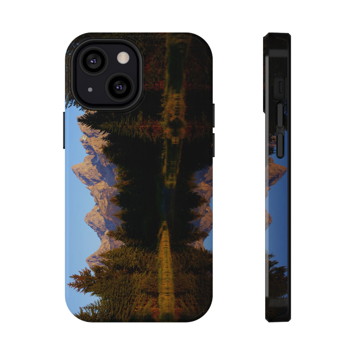 Dual-layer phone case featuring original landscape photography of Schwabacher’s Landing and the Grand Tetons in Wyoming.