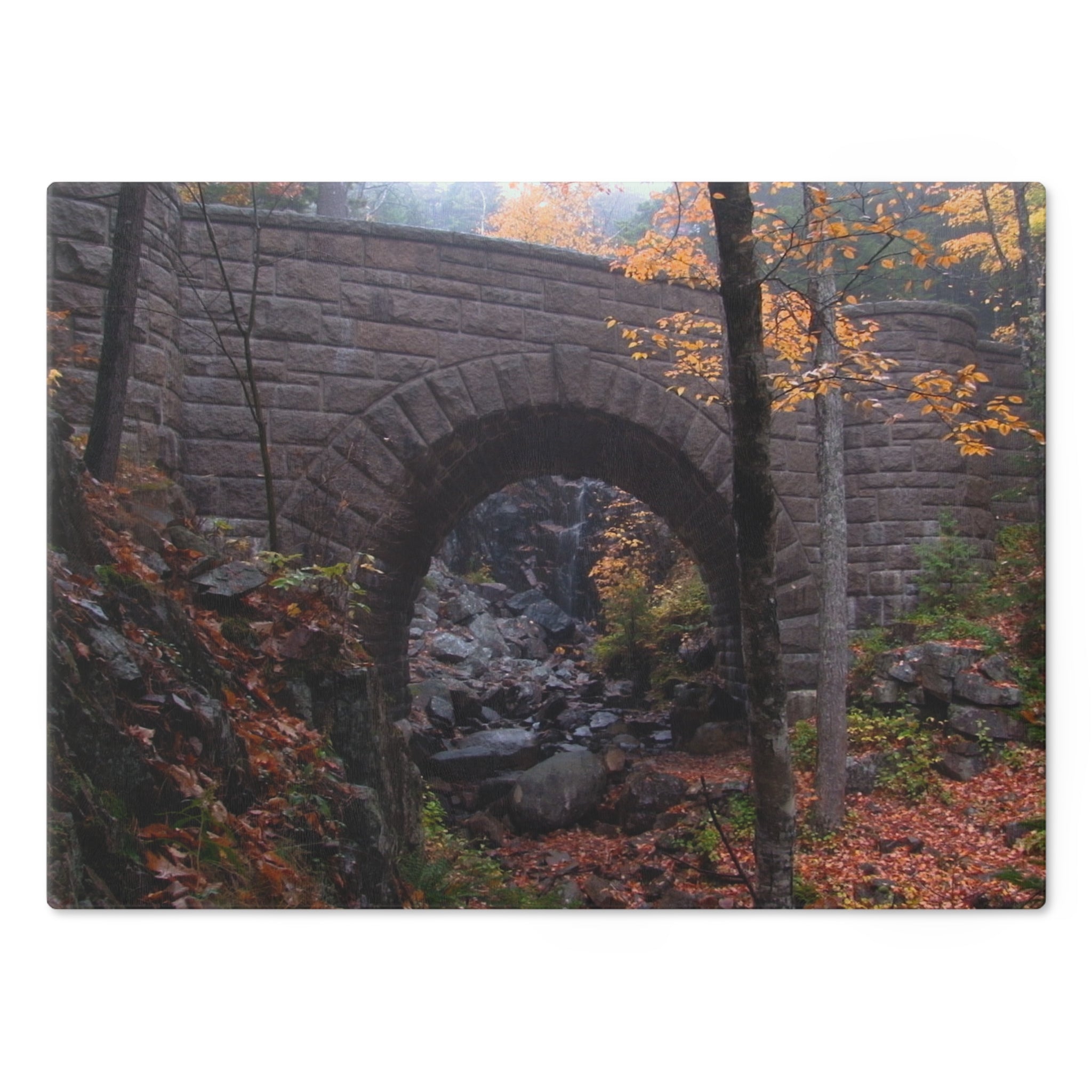 Tempered Glass Cutting Board - Waterfall Bridge, Acadia National Park - My Blu Horizon