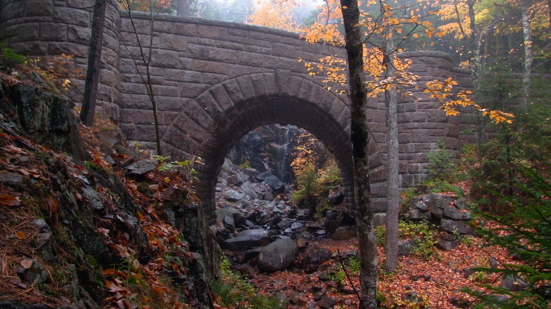 Waterfall Bridge Acadia National Park Fall Colors